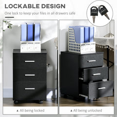 Mobile Filing Cabinet with Wheels, 3 Drawer File Cabinet with Lock and Keys for Home Office, White