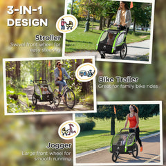 3-in-1 Bike Trailer for Kids, Running Stroller with 2 Seats, Jogging Cart with 5-Point Harness, Storage Units, Blue