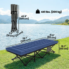 Camping Cot with Soft Pad, 32" Extra Wide Folding Cots with Non-Slip Feet and Carry Bag, Blue