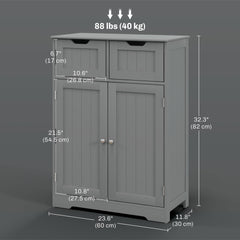 Bathroom Cabinet, Bathroom Storage Cabinet with 2 Drawers, Adjustable Shelf for Living Room, Entryway, White