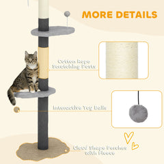 88.5"-100.5" Floor to Ceiling Cat Tree, Cat Tower with Scratching Posts, Cloud Shaped Platforms, Dangling Balls, Cream