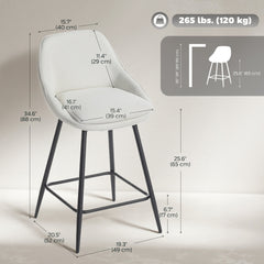 26" Counter Height Barstools Set of 2, Upholstered Swivel Bar Stools with Backrests and Armrests, Dark Grey