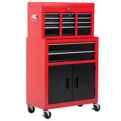 6-Drawer Rolling Tool Chest, 2 in 1 Lockable Storage Cabinet with Hooks, Metal Tool Box for Garage, Workshop, Black