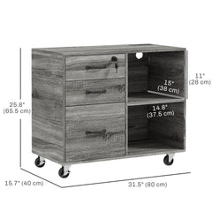 Mobile Printer Stand with Charging Station USB Ports Locking Filing Cabinet for A4 Letter Size Grey