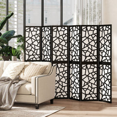 4 Panel Room Divider, 5.6 FT Lightweight Folding Privacy Screen with Geometric Pattern for Living Room, Bedroom, Black