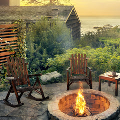 Wooden Outdoor Rocking Chair, Oversized Adirondack Patio Rocker with High Back and Slatted Seat, Carbonized