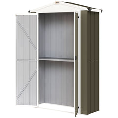 Outdoor Storage Shed Apex Roof Metal Garden Shed with Shelf for Backyard, Light Grey