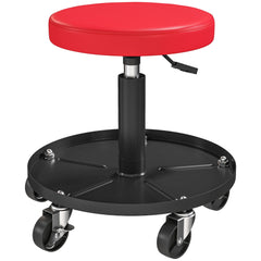 Rolling Garage Stool, 300 LBS Capacity Padded Mechanic Stool with 2.5" Wheels, Adjustable Height 15" -19.7", Red