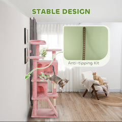54" Cat Tree, Multi-Level Cat Tower with Scratching Posts, Cat Condos, Bed, Platforms, Ramp, Toy Ball, Beige