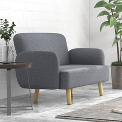 Velvet Feel Fabric 2 Seater Sofa, Small Sofa Loveseat with 8.3" Thick Padding and Wood Legs, Black