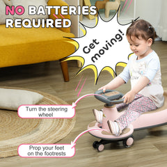 Kids Wiggle Car w/ Parent Traction Rope, Music, Light, Blue