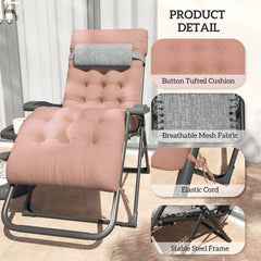 Padded Folding Recliner Chair, Patio Lounger with Cupholder, Adjustable Backrest, Removable Cushion, Black