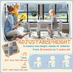 3 Pieces Toddler Table and Chair Set, Height Adjustable Kids Table and Chair Set w/ Storage, for Playroom Grey