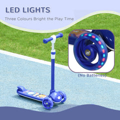 3 Wheel Kids Scooter, Toddler Kick Scooter with Adjustable Height, Rear-Fender Brake, LED Light, TPE Handlebar, Blue