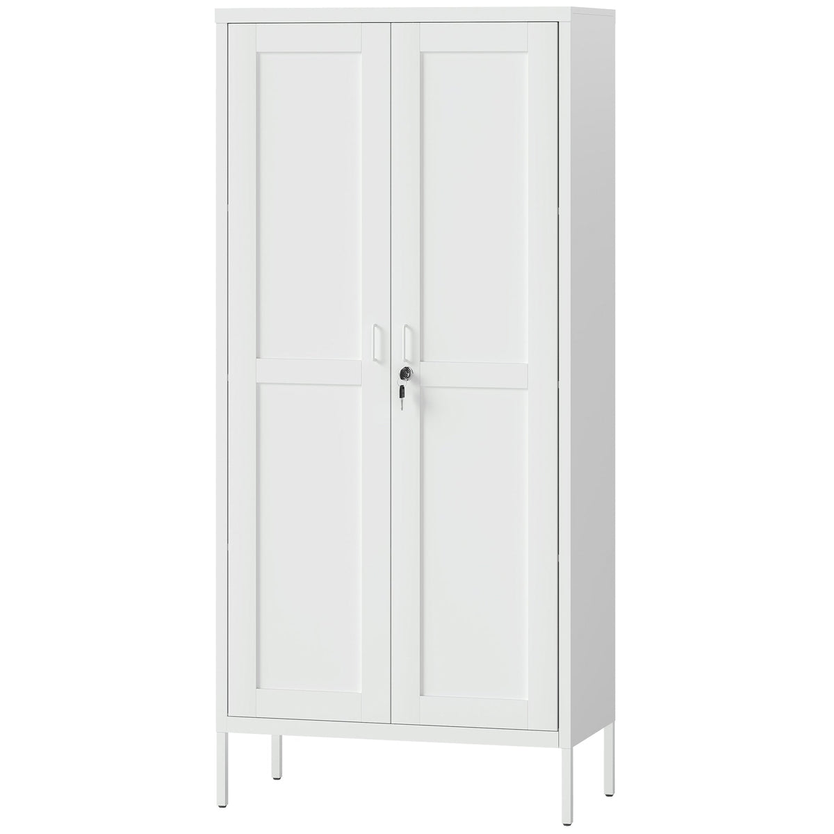 Office Storage Cabinet, Lockable Filing Cabinet with 3 Adjustable Shelves and 2 Doors for Home Office, Garage, White