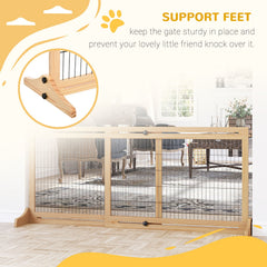 41"-71" Wooden Freestanding Pet Gate with Support Feet, for Small Medium Dogs, Grey-Blue