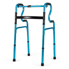One-Button Folding Aluminum Walking Frame Walker Folding Walker for Seniors and Limited Mobility Users-Navy