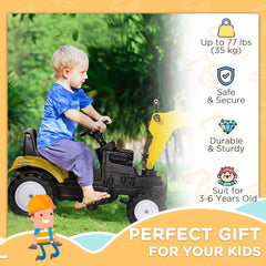 Ride on Tractor for Kids, Pedal Excavator Ride on Toy with Controllable Front Bucket for 3 Years Old, Yellow