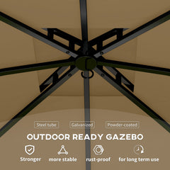 11' x 11' Outdoor Gazebo, Double Roof Patio Gazebo Canopy with Curtains, Church Windows, Galvanised Steel Frame, Beige