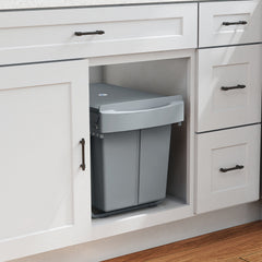 Pull Out Trash Can Under Cabinet, 10.6 Gallon (40L) Slide Out Garbage Can with 2 Removable Compartments, Grey