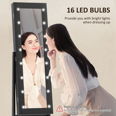 Free Standing Armoire Organizer, Lighted Mirrored Jewelry Cabinet w/ Angle Adjustable & 16 LED Lights Warm White