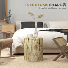 17" Tall Tree Stump End Table, Concrete Sofa Side Table for Indoor and Outdoor Use, Garden Stool, Natural