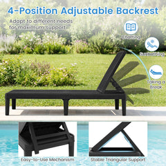Set of 2 Outdoor Chaise Loungers in Rattan Textured Resin, 330 lb Each, Black