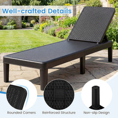 Set of 2 Outdoor Chaise Loungers in Rattan Textured Resin, 330 lb Each, Black