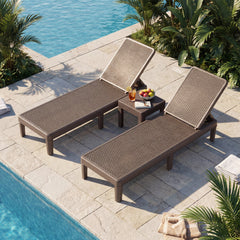 Set of 2 Outdoor Chaise Loungers in Rattan Textured Resin, 4 Backrest Positions, Brown