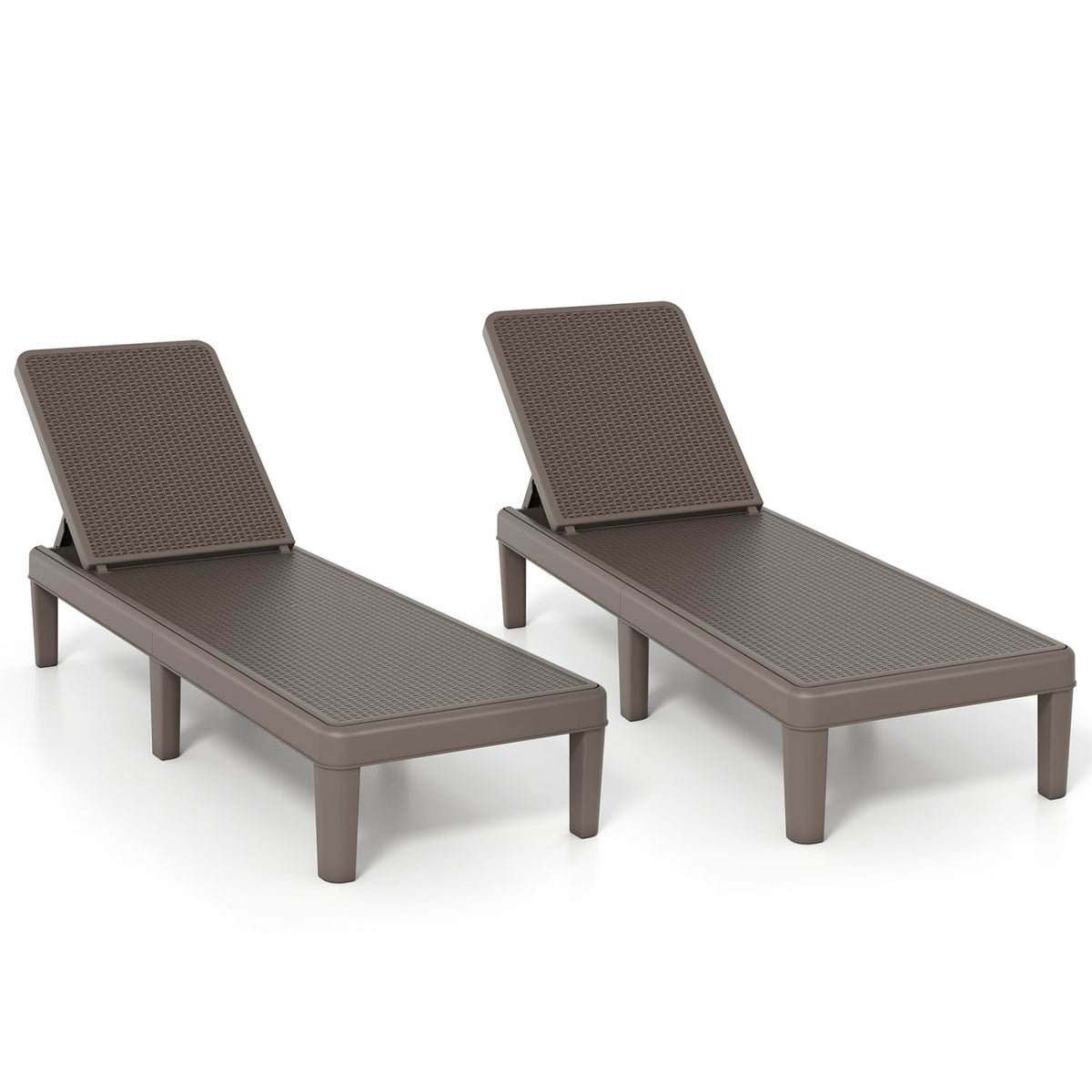 Set of 2 Outdoor Chaise Loungers in Rattan Textured Resin, 4 Backrest Positions, Brown