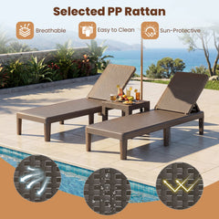 Set of 2 Outdoor Chaise Loungers in Rattan Textured Resin, 4 Backrest Positions, Brown