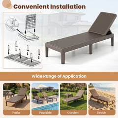 Set of 2 Outdoor Chaise Loungers in Rattan Textured Resin, 4 Backrest Positions, Brown
