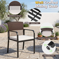 Outdoor Dining Chairs Set of 4 with Padded Cushion and Adjustable Feet for Patio-Beige