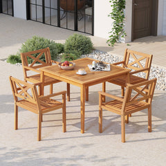 Outdoor Garden Acacia Wood Patio Dining Chairs for Porch-Set of 4