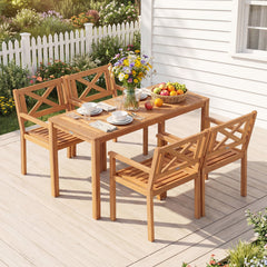 Outdoor Garden Acacia Wood Patio Dining Chairs for Porch-Set of 4