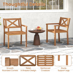 Outdoor Garden Acacia Wood Patio Dining Chairs for Porch-Set of 2
