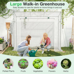 Outdoor Portable Walk-in Greenhouse with PE Cover Roll-up Zipper Door-White