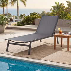 Sling Chaise Lounge Chair with 6 Adjustable Backrest Positions, Gray