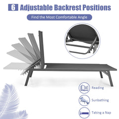 Sling Chaise Lounge Chair with 6 Adjustable Backrest Positions, Gray