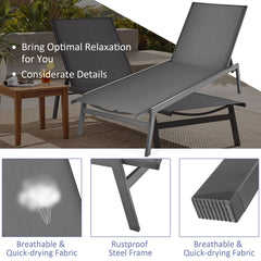 Sling Chaise Lounge Chair with 6 Adjustable Backrest Positions, Gray