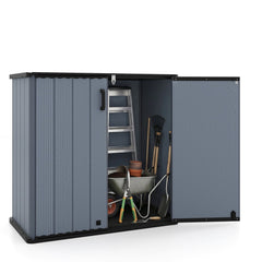 Outdoor Storage Shed 23.5 Cu.ft All-Weather Storage Box with Floor Lockable Door-Gray