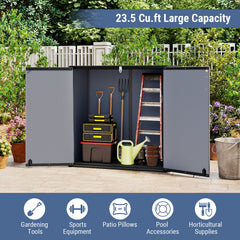 Outdoor Storage Shed 23.5 Cu.ft All-Weather Storage Box with Floor Lockable Door-Gray