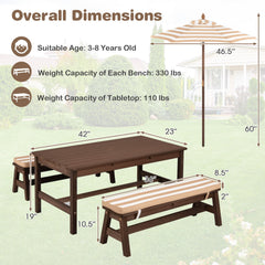 Outdoor Wooden Kids Picnic Table with Removable Umbrella and Cushions-Coffee