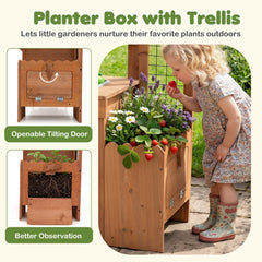 Outdoor Wooden Mud Kitchen with Planter Box and Sink for Toddlers-Natural