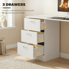 Computer Desk, 47" Writing Table with 3-Tier Shelves and 3 Reversible Drawers for Home Office, Bedroom, Black