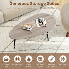 Oval Coffee Table Mid Century Center Table with Sturdy Metal Construction-Gray