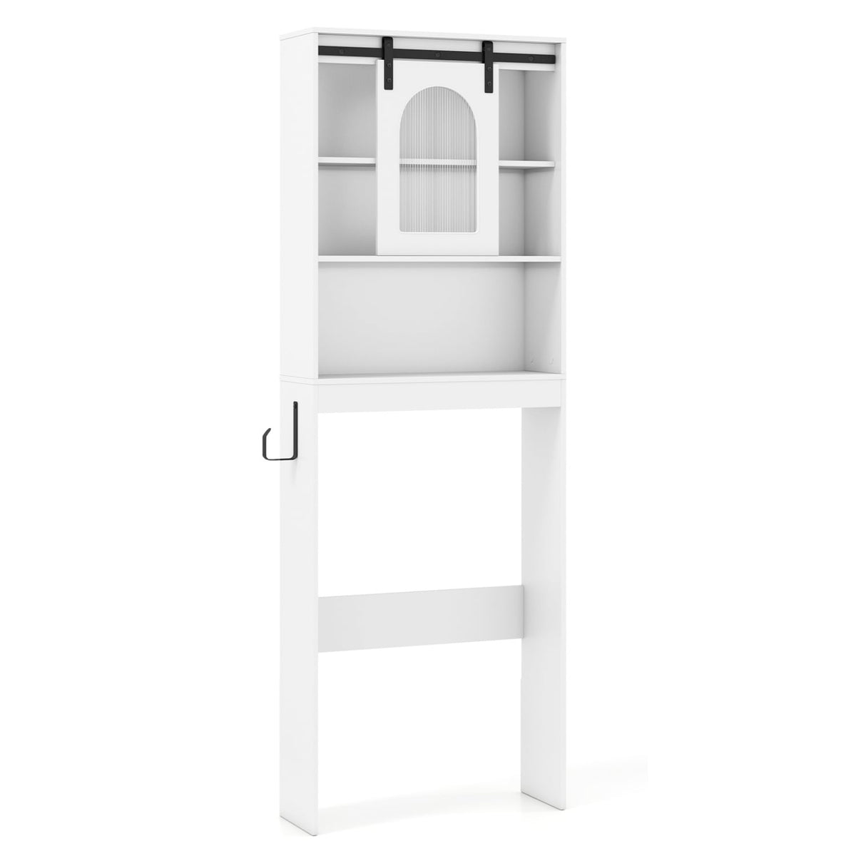 Over Toilet Storage Cabinet with Sliding Barn Door and Open Shelves for Bathroom-White