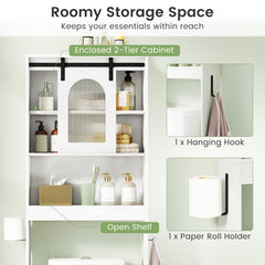 Over Toilet Storage Cabinet with Sliding Barn Door and Open Shelves for Bathroom-White