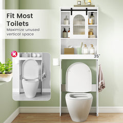 Over Toilet Storage Cabinet with Sliding Barn Door and Open Shelves for Bathroom-White