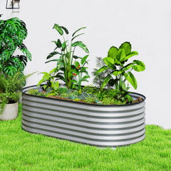 5 x 2.5 x 2 ft Galvanized Raised Garden Bed, Easy DIY Oval Planter Box with Safety Edging and Gloves, Silver